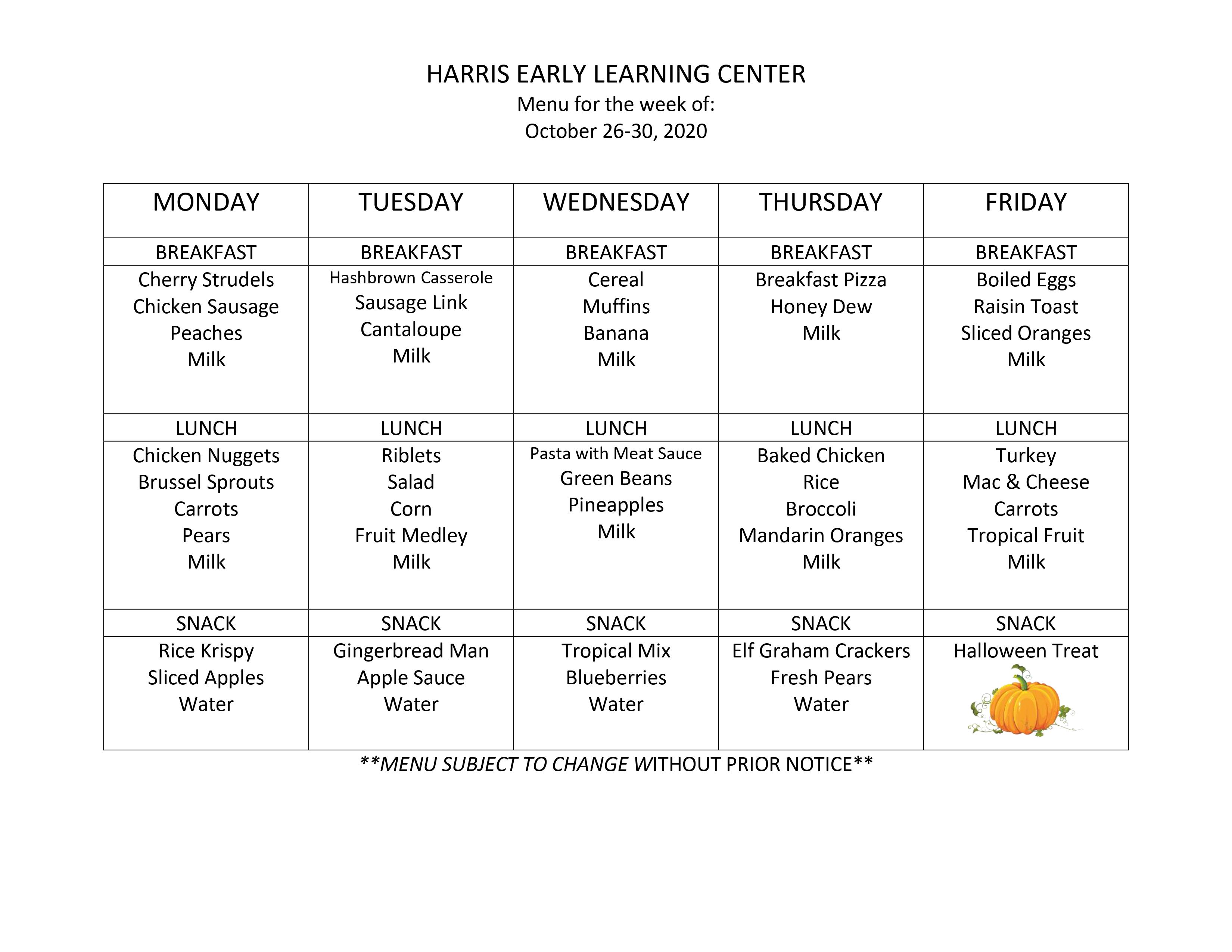 Menu The Elmer and Glenda Harris Early Learning Center